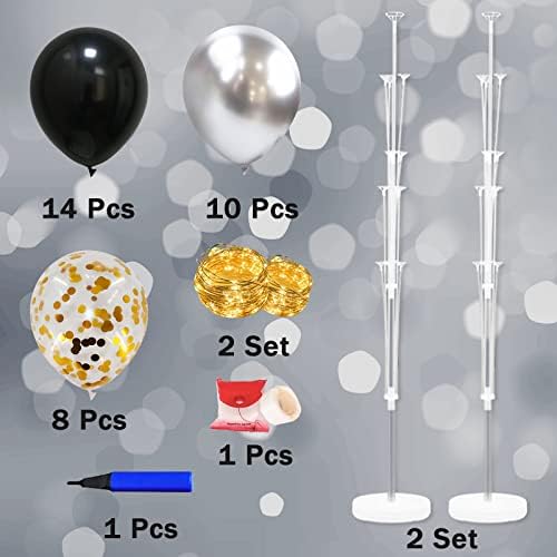 Cicicooie Balloon Centerpieces for Floor with String Light 2 Set Black Balloon Stand Kit Holder Decoration for Wedding Adult Birthday Party Men Bachelor Party - Image 2