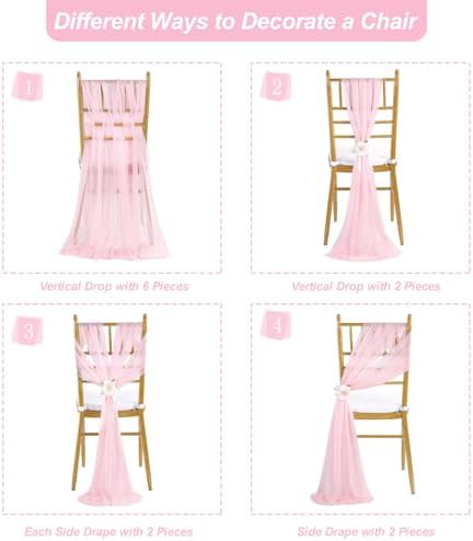 Fanqisi Pink Chair Sashes 16 Pieces 240cm Long Chair Bows Sashes Sheer Tulle Flowy Fabric for Wedding Aisle Chairs Decoration - Image 3