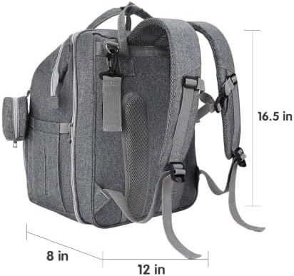 DERJUNSTAR Diaper Bag Backpack – Large Capacity Baby Diaper Bag with Changing Pad, Waterproof Travel Backpack for Boys & Girls, Multi-Function Baby Bag with USB Charging Port, Grey - Image 4