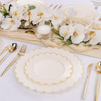 LIYH 60 Pcs Ivory and Gold Scalloped Plastic Plates - Disposable Fancy Combo Plates Includes 30 Dinner Plate 10.25" and 30 Dessert Plate 7.5" Plastic Heavy Weight Party Tableware Dishes - Image 5