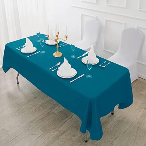 Fokitut 2 Pack Waterproof Rectangle Tablecloth, 90x132 Inch,Stain Resistant and Wrinkle Polyester Table Cloth, Fabric Table Cover for Kitchen Dining, Wedding, Party, Holiday Dinner-Caribbean Blue - Image 5