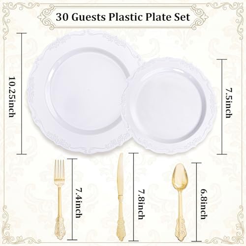 DaYammi 150Pcs White Plastic Plates & Gold Plastic Silverware Set for Party - Image 2