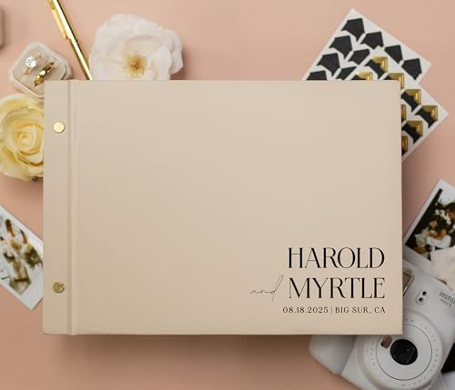 Personalized Luxe Photo Guest Book (Design 4) – 11.5 x 8.5" Minimal Aesthetics, Screw Bound with Custom Oats Hardcover & Photo + Lined or Blank Pages - Wedding, Baby Shower, Anniversary by ModernAlbumDesigns