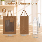 80 Pcs 9.8 x 5.1 x 7.1 in Brown Kraft Paper Gift Bags with Window & Handles - Image 2