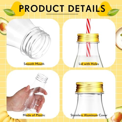 Yinkin 20 Sets Plastic Milk Bottles with Straws Bulk Reusable Beverage Containers for Birthday Baby Shower Party with Metal Lids Straws for Milk Juice Smoothies (8 oz,Red,White) - Image 3