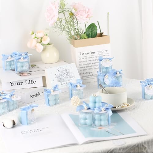 ACITHGL 30 Sets Fully Assembled Small Bubble Candle Party Favors for Guests Bulk Bridal Showers Favors Candles with Stylish Ribbons Thank You Cards Gifts (Blue) - Image 6