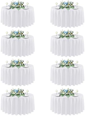 sancua White Round Tablecloth 90 Inch Fit 30-72 Inch Tables, 8 Pack by sancua