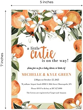 Canopy Street Little Cutie Personalized Invitations / 25 Custom Citrus Party Invites And White Envelopes/DIY 5" x 7" Baby Shower Sprinkle Party Invitation/Made In The USA - Image 5