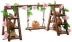3 Tier Wooden Cupcake Stand with Unique Swing & Flower Decor, Rustic Dessert Table Display Set, Foldable Ladder Serving Tray for Wedding, Baby Shower, Birthday Party & Event Centerpiece by DENCHWARE