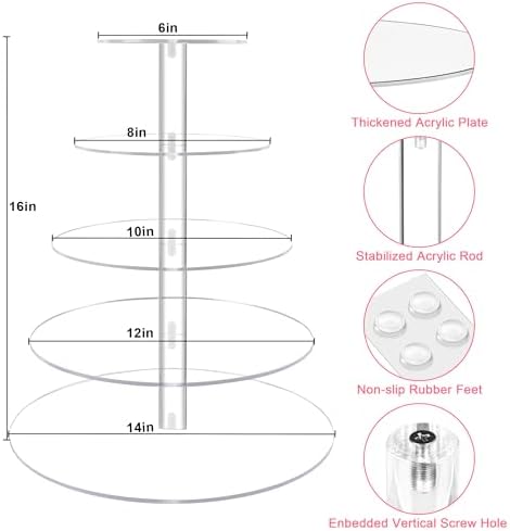weddingwish 5 Tier Cupcake Stand for 50 Cupcakes, Round Cupcake Tower, Large Acrylic Cupcake Display Stand, Clear Cupcakes Tier Stand for Dessert Table, Tiered Cupcake Holder Stand for Birthday Party - Image 5