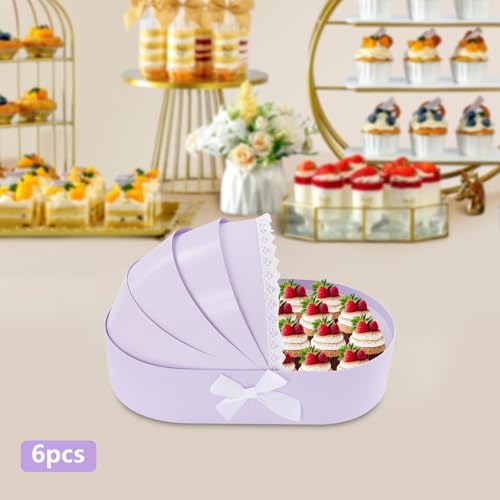6PCS Cradle-shaped Gift Box, Baby Shower Flower Basket Gift Box, Purple Companion Gift Box, Baby Shower Flower Basket Gift Box, Medium Cradle Floral Basket, Baby Shower Crib Basket Cardboard Box - Image 5