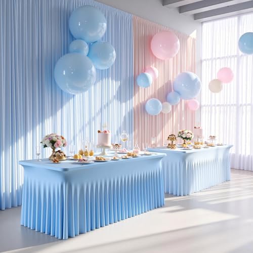 6 pk Baby Blue Spandex Tablecloth 6ft with Ruffle Skirt, Wrinkle Free High Stretch Fitted Tablecloths for 6 Foot Rectangle Tables, Blue Eastic Spandex Table Covers 6ft for Parties Banquet Weddings - Image 6