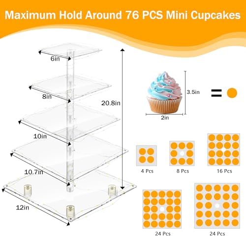 YestBuy 5 Tier Cupcake Stand for 60 Cupcakes with Yellow Lights - Image 4