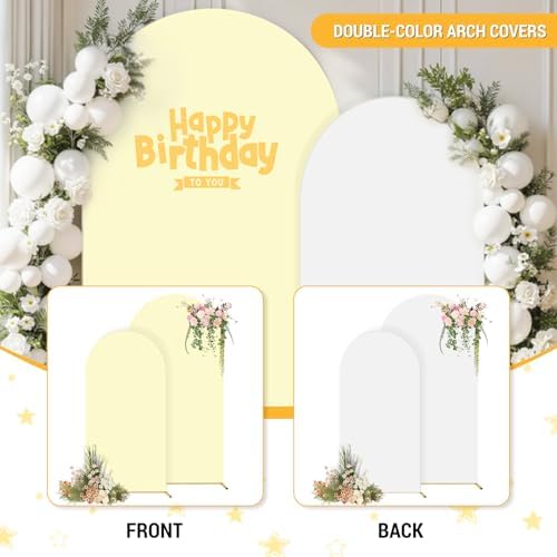 White & Beige Arch Backdrop Cover 7.2 & 6FT, Double Sided Arch Covers Stretchy Backdrop with Zipper Set of 2 Spandex Chiara Stand Cover for Wedding Birthday Party Baby Shower Banquet - Image 2