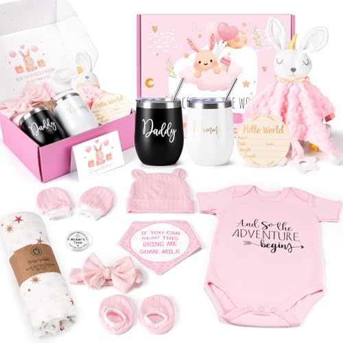 Baby Gift Set, Baby Girl Gifts, New Mom Gifts for Women, New Parents Gifts for Couples w/New Mom and Dad Tumbler Newborn Essentials for Gender Reveal, Baby Shower Pregnancy Gifts for First Time Moms by SuhctuptxAccompanyUInLife