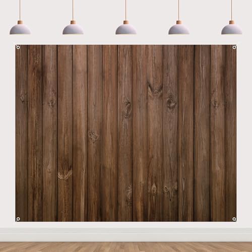 Wood Backdrop 10x8ft Fabric Brown Rustic Wooden Board Floor Wall Photo Background Polyester Baby Shower Birthday Wedding Banner Country Western Cowboy Themed Party Decorations Photoshoot - Image 2