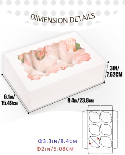 qiqee Auto-pop Up Cupcake Boxes with Window White 100PCS 6 Count Cupcake Box 9.4"x6.1"x3" Cupcakes Carrier, 6 Cupcake Containers - Image 4