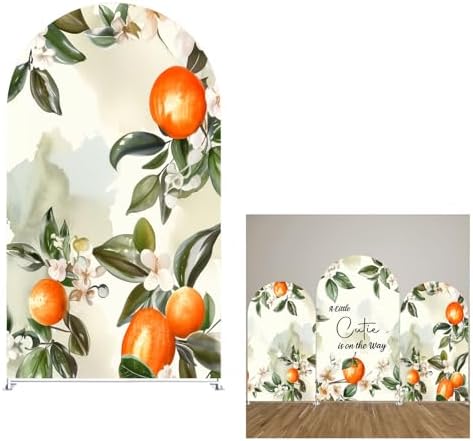 Blush Pink Floral Arch Covers Stretchy Backdrop Citrus Lemon A Little Cutie is on The Way Arch Background Baby Shower Party Decoration (6.5x3.3ft(200x100cm),GX-2894) - Image 2