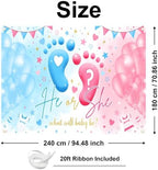 Mocsicka Gender Reveal Backdrop Blue or Pink Balloons Footprint He or She Gender Reveal Theme Banner Party Decorations Photo Booth Props (8x6ft) - Image 4