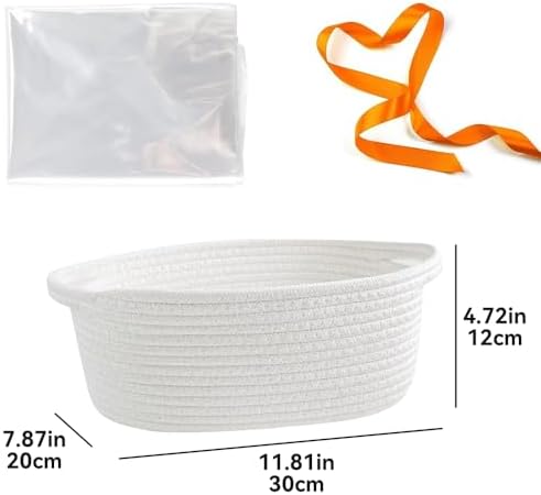 5 Pack Small Woven Cotton Rope Storage Basket with Gifts Bag and Ribbons, Natural Decorative Organizer Bin with Handles for Nursery, Living Room, Closet, Shelf, Pink - Image 2