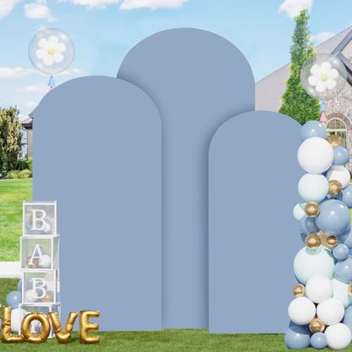 FOTSHARER Dusty Blue Arch Cover Set of 3 Spandex Arch Covers Stretchy Backdrop 4FT 5FT 6FT Chiara Wall Arches Stand Cover Round Top Backdrop Covers for Arched Stand Wedding Arch Cover for Party Decor - Image 5
