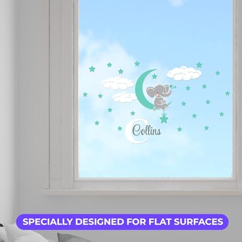 Custom Name & Initial Elephant Stars and Clouds - Prime Series - Baby Girl - Nursery Wall Decal for Baby Room Decorations - Mural Wall Decal Sticker for Home Children's Bedroom (Wide 44"x24" Height) - Image 5
