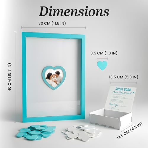 Blue Wedding Guest Book Alternative, Guest Book Wedding Reception, Wedding Guest Book with Wooden Hearts Guest Book Signs for Wedding Anniversary Birthday Party Baby Shower - Image 3