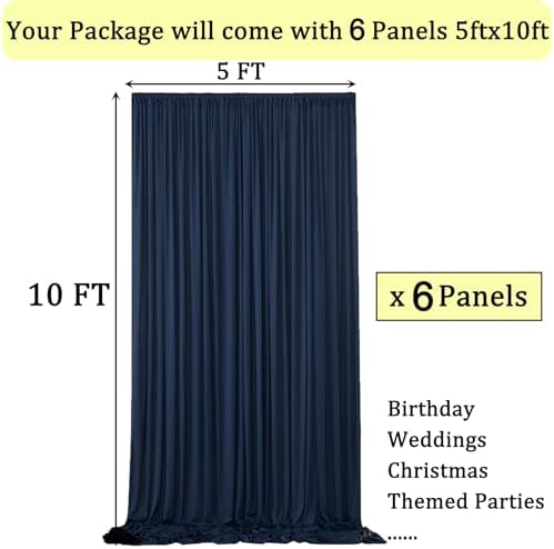 30ft x 10ft Wrinkle Free Navy Blue Backdrop Curtains for Parties, 6 Panels 5x10ft Silky Polyester Photo Backdrop Drapes for Wedding Birthday Graduation Photography Party Background Stand - Image 6