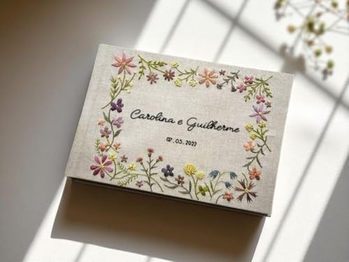 Custom Floral Embroidered Linen Scrapbook,Memory Book with Custom Names & Date,Personalized Photo Album,Flowers Wedding Guest Book for Wedding,Bridal Shower,Baby Shower - Image 4