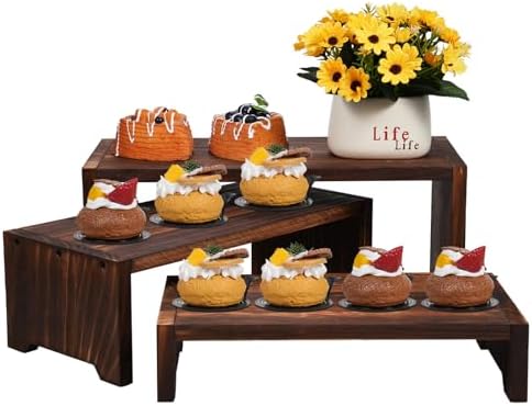 3-Tier Wooden Cupcake Stand & Display Risers, for Food Desserts & More, Sturdy & Reusable by Infankey