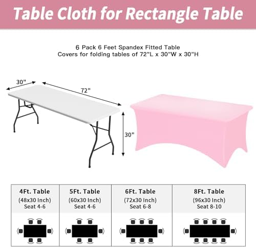 Fixwal 6 Pack 6FT Pink Tablecloth Rectangle Spandex Fitted Table Cover - Image 3