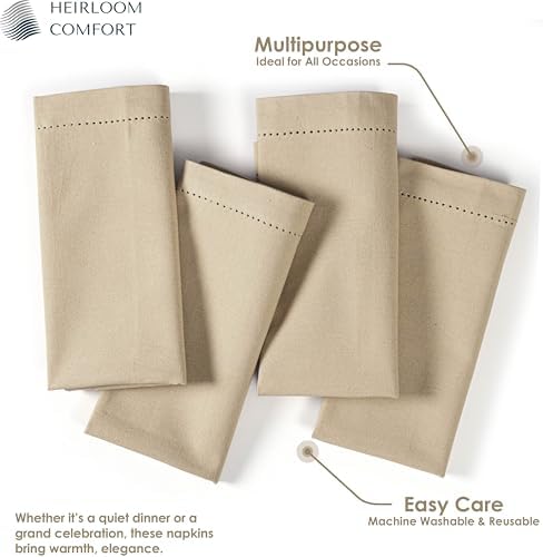 Beige Cloth Napkins 18"x18" - Set of 12 - Soft, Durable, Absorbent, Reusable, Washable - Hemstitch Mitered Edges - Perfect for Everyday Dining, Fall, Weddings, Baby Showers, Dinner - Image 2