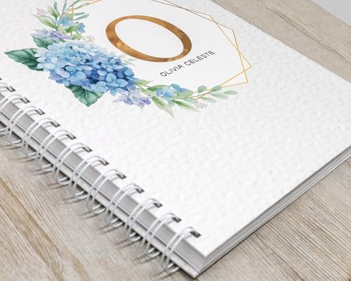 Personalized Baby Journal - Hardcover First Year Album Customized with Baby’s Name & Initial - Prompted Baby Memory Book (Hydrangeas) - Image 2