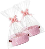 Empty Gift Basket Kit, 2-Pack Woven Storage Bin with Leather Handles Clear Cello Bags Pull Bows for Wrapping Presents Baby Shower Holiday - Image 3