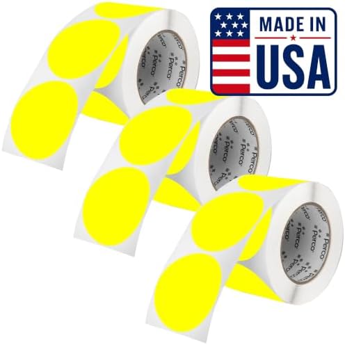 Perco Neon Yellow Perforated Round Circle Dot Sticker 3-Inch Labels — 3 Rolls, 1,500 Stickers - Price Signs, Alerts, Notes & Warning Labels, High Visibility - Made in USA by Perco