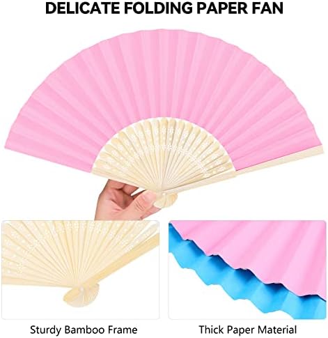 Aneco 48 Pieces Handheld Paper Fans Paper Folding Fans with Bamboos for Wedding Gift, Party, Home, DIY, Multicolor - Image 3