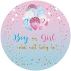 Polyester Diameter 6ft Gender Reveal Round Backdrop Blue Pink Balloon Star Background for Photography Boy or Girl What Will Baby Be Mommy Pregnancy Surprise Party Photo Booth Props - Image 2