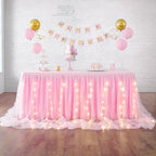 Pink Tulle Table Skirt for Baby Shower,9FT Pink Ruffle Tutu Table Skirt with LED Light for Princess Girls Birthday Party Cake Dessert Table Decorations by LeegleriTableSkirt
