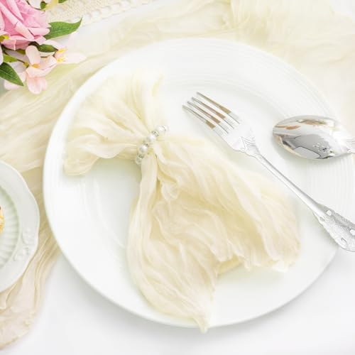 Beige 60 Pack Cheesecloth Napkins Washable 21x21 Inches Beige Cloth Napkins Set of 60 Dinner Table Napkins for Wedding Summer Bridal Baby Shower Rustic Boho Cotton Gauze Party Table Decor - Image 2