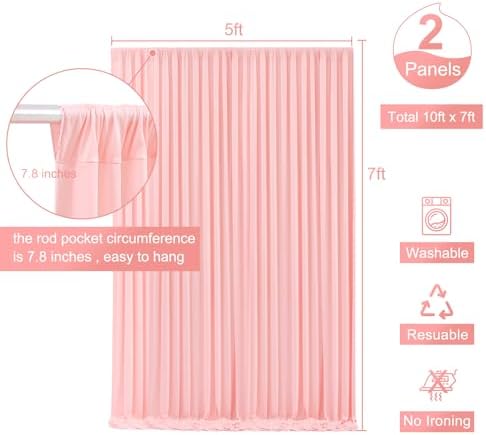 10ft x 10ft Blush Pink Backdrop Curtain for Parties Pink Wrinkle Free Backdrop Drapes Panels for Baby Shower Wedding Birthday Photo Gender Reveal Photography Polyester Fabric Background Decoration - Image 6