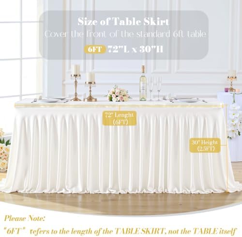 4 Panels Ivory Desk Skirt for Teacher Desk 6ft Table Skirts for Rectangle Tables 6ft Spandex Curtain Table Skirt for Classroom Ruffle Fabric Tablecloth for Party Wedding Baby Shower Decorations - Image 7