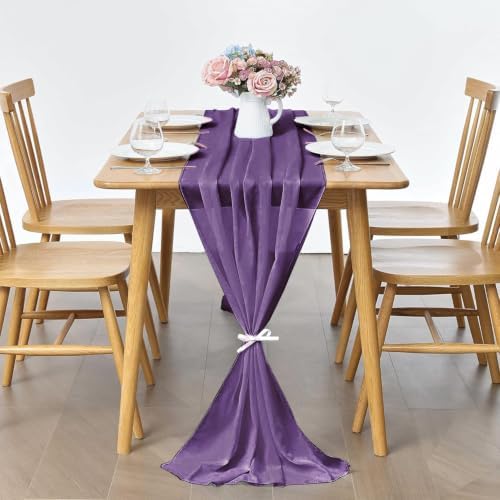 Pufogu 5 Pack 10Ft Purple Chiffon Table Runner Sheer 29x120 Inch - Image 3