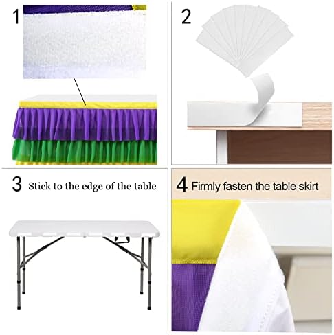 Mardi Gras Party Table Skirt Yellow Green Purple Table Skirts Mardi Gras Decorations for Carnival Masquerade Parade Party 9ft - Image 4