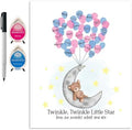 Teddy Bear and Moon Baby Shower Fingerprint Poster Guestbook Alternative Set with Ink Pads and Pen (Gender Reveal Party, 11x14 Inches) by MeganHStudio