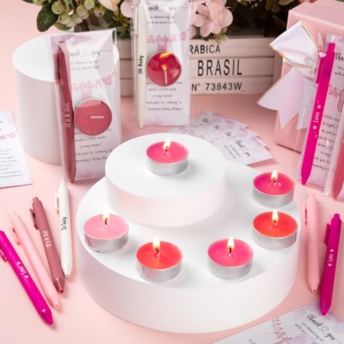 Spakon 60 Sets Baby Shower Favors for Guests Include Unscented Tealight Candles Multicolor Ballpoint Pen Thank You Card OPP Bags Gender Reveal Gifts for Baby Shower Game Prizes (Pink,Girl) - Image 4