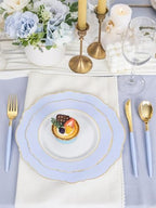 WDF 60pcs Blue Plates Disposable With Gold Rim - Baroque Baby Blue Plastic Party Plates for Wedding/Party/Baby Shower/Spring - Image 4