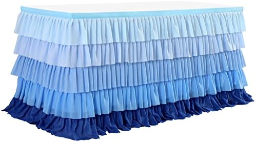 Blue Tablecloth Tutu Table Skirt for Frozen Under the Sea Party Decorations Gender Reveal Birthday Elephant Baby Shower 9ft - Image 3