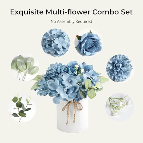 Auihiay 10PCS Flower Centerpieces for Tables, Blue Hydrangeas and Roses - Image 7