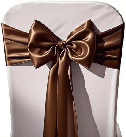 Pack of 50 Satin Brown Chair Sashes Bows 7x108 inches Chairs Ties Chocolate Chair Ribbons for Wedding Party Brithday Halloween Anniversary Ceremony Christmas Events Decor - Brown by WENSINL