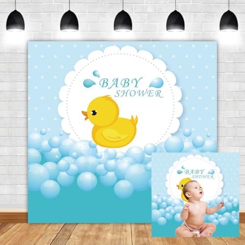 Leyiyi Baby Shower Backdrop 9x9ft Yellow Cute Bath Duck Rubber Duck Background Bubble Bath Water Drops Room Interior Decor Birth Celebration Wallpaper Duckling Swimming Photo Portrait Vinyl Props by Leyiyi